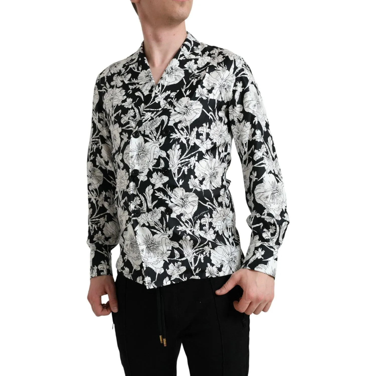 Dolce & Gabbana Black White Floral Button Down Casual Shirt