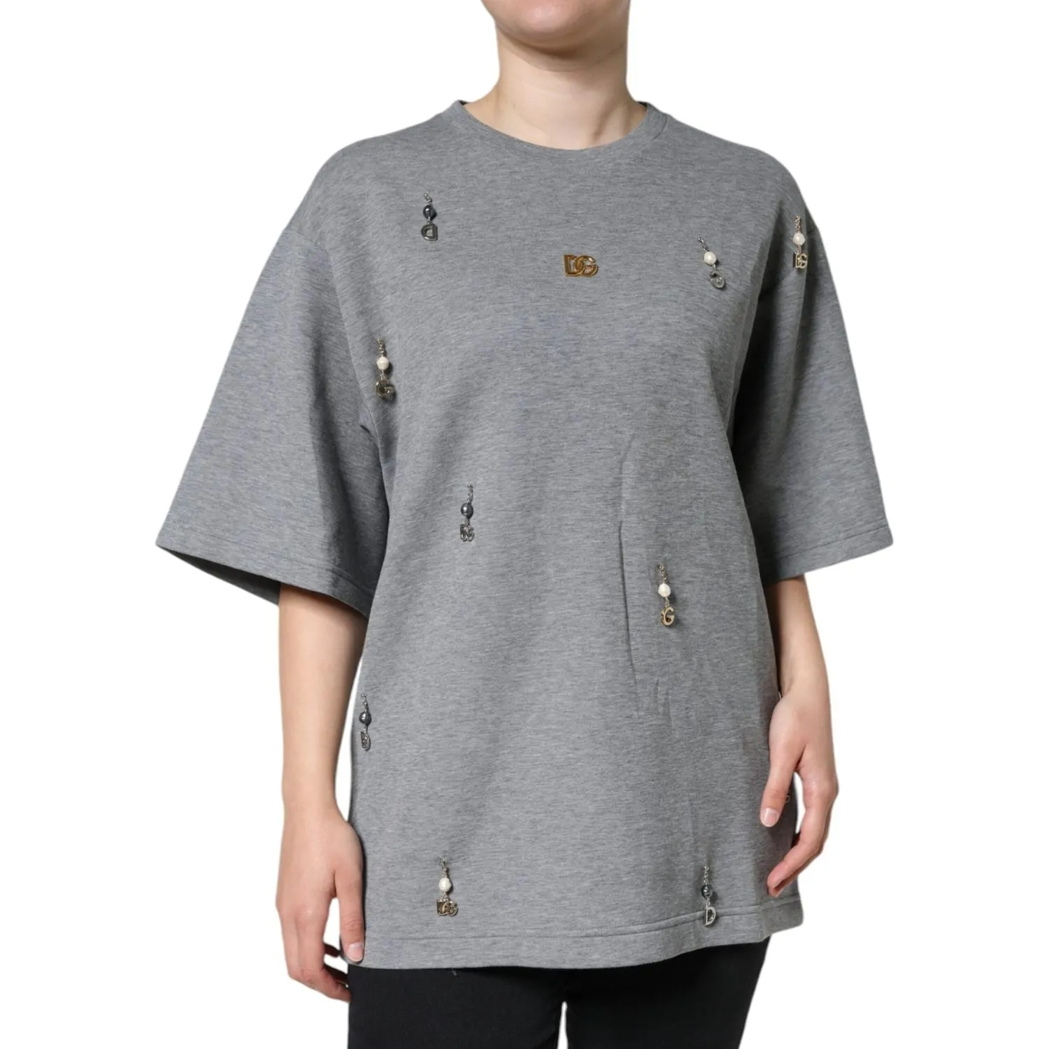 Dolce & Gabbana Gray Cotton Blend Embellished Tee T-shirt