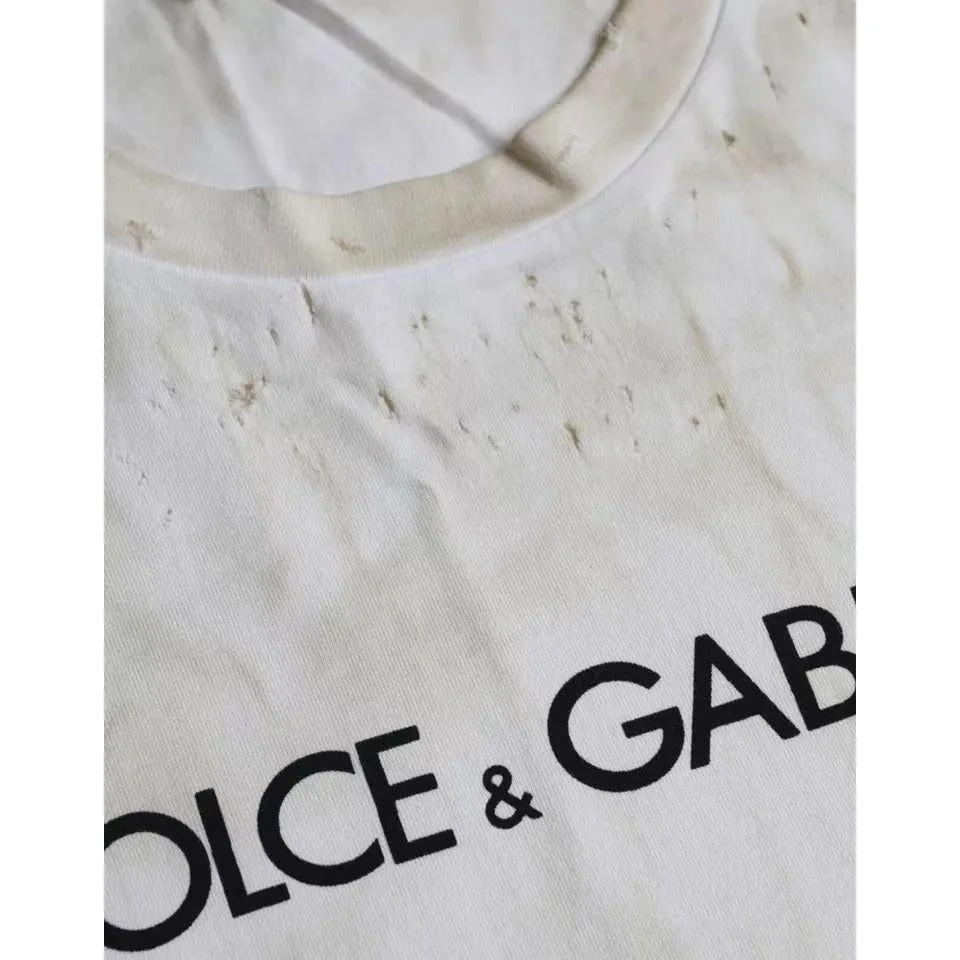 Dolce & Gabbana Off White Logo Cotton Crew Neck T-shirt