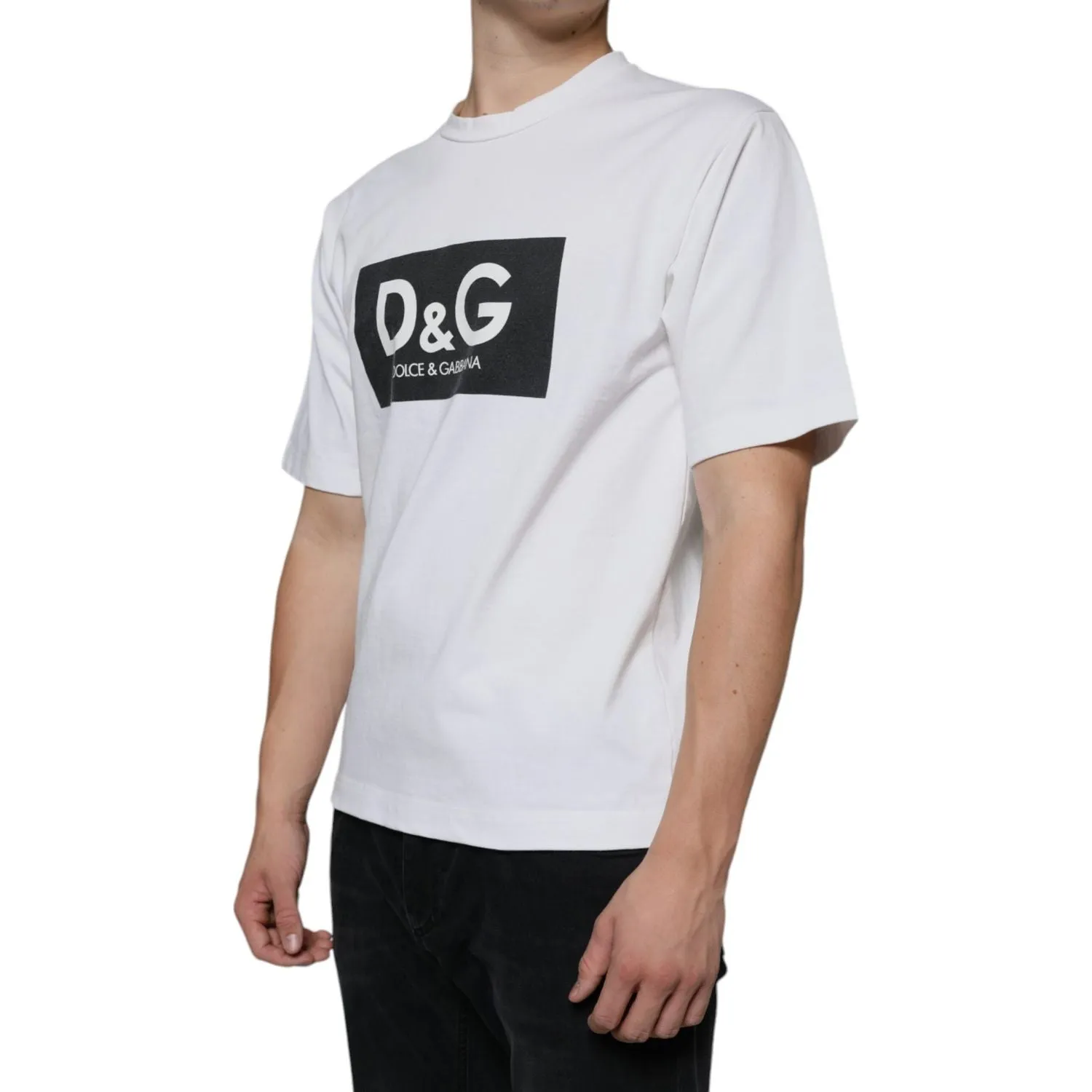 Dolce & Gabbana White Cotton DG Logo Print Casual T-shirt