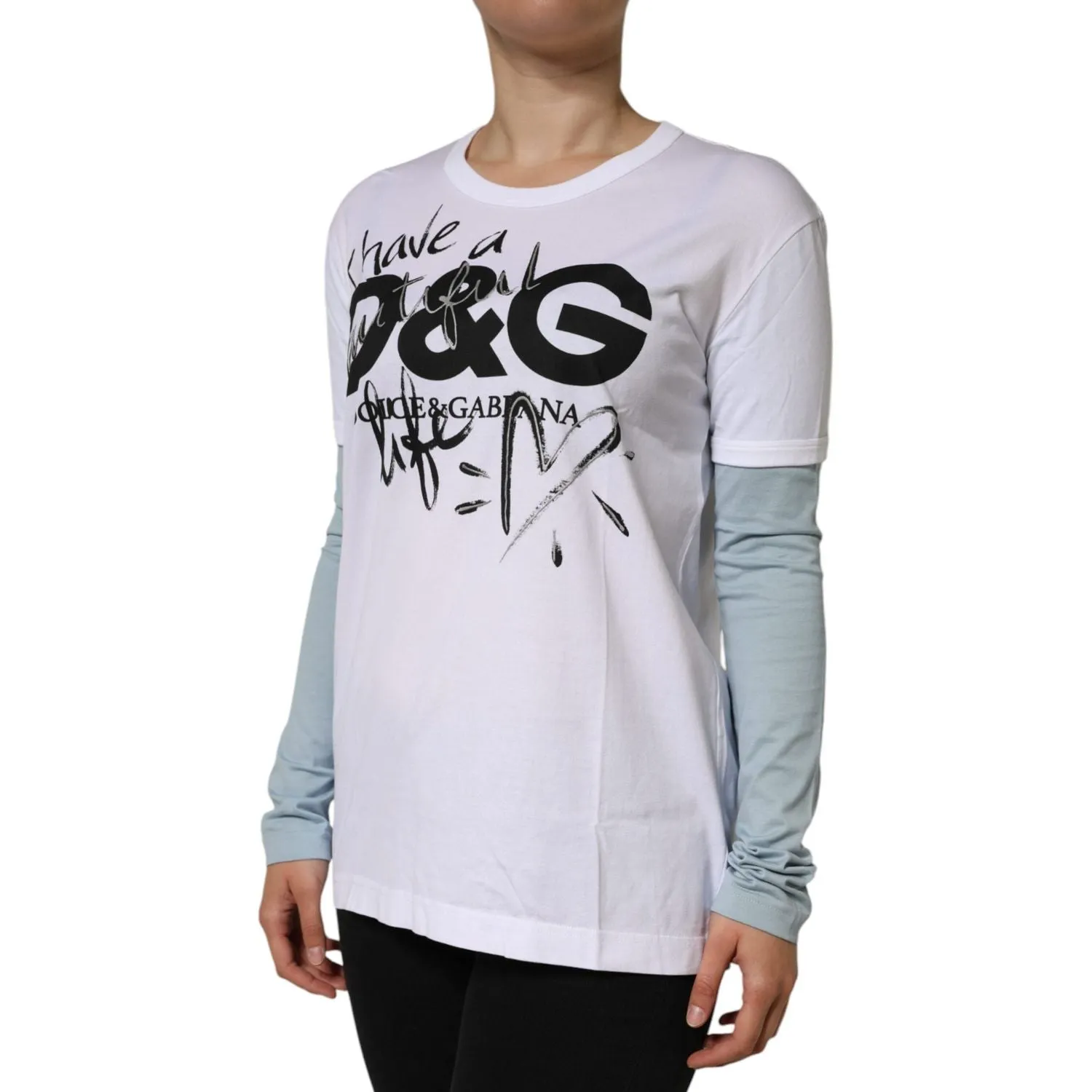 Dolce & Gabbana White Cotton Logo Print Round Neck T-shirt