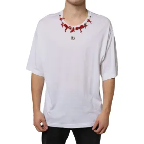 Dolce & Gabbana White Cotton Necklace Embellished T-shirt