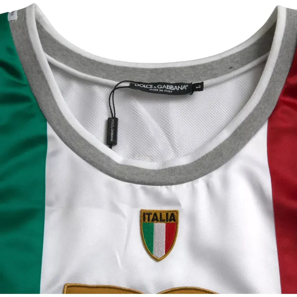 Dolce & Gabbana White Green Sleeveless Top Italian Flag Basket T-shirt