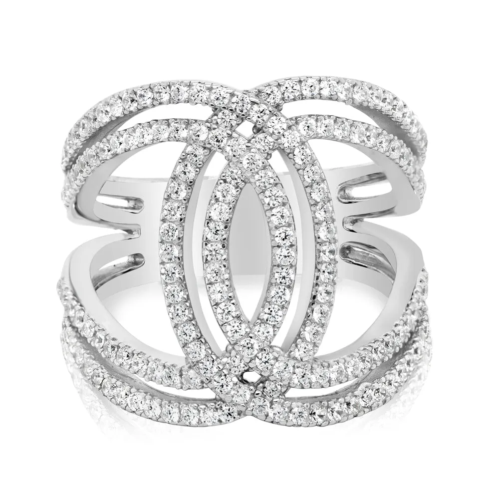 Dress ring with 0.82 carats* of diamond simulants in sterling silver