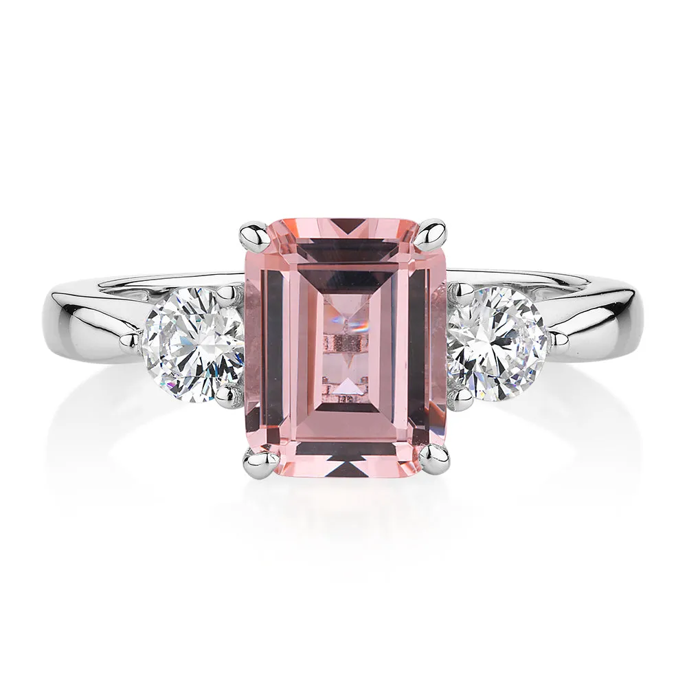 Dress ring with morganite simulant and 0.5 carats* of diamond simulants in sterling silver