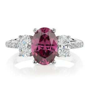 Dress ring with rhodolite simulant and 1.01 carats* of diamond simulants in sterling silver