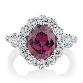 Dress ring with rhodolite simulant and 1.82 carats* of diamond simulants in sterling silver