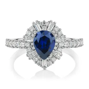 Dress ring with sapphire simulant and 0.86 carats* of diamond simulants in sterling silver