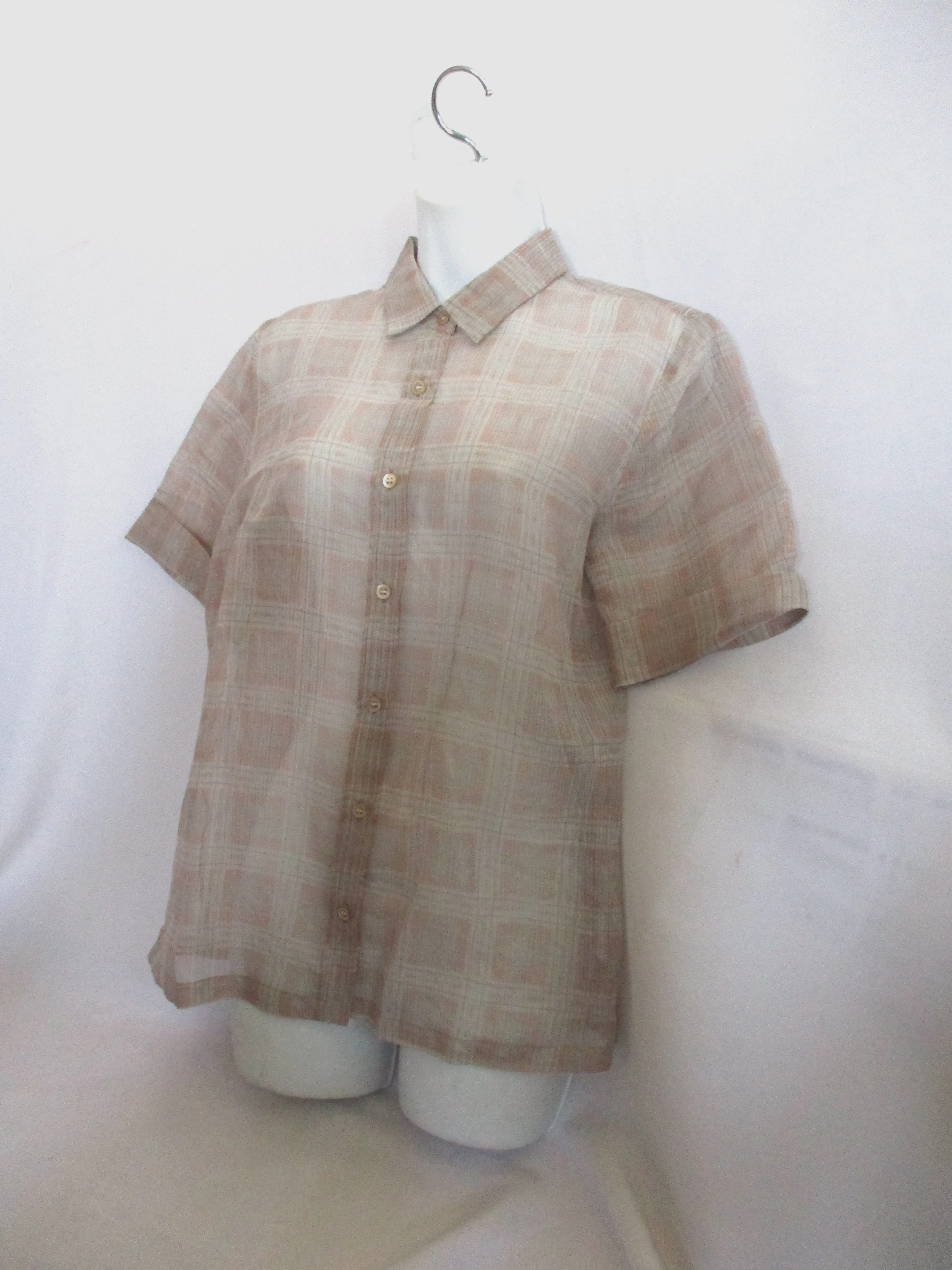 DRIES VAN NOTEN Button-Up Plaid Blouse Top Shirt 40 PINK GREY BEIGE