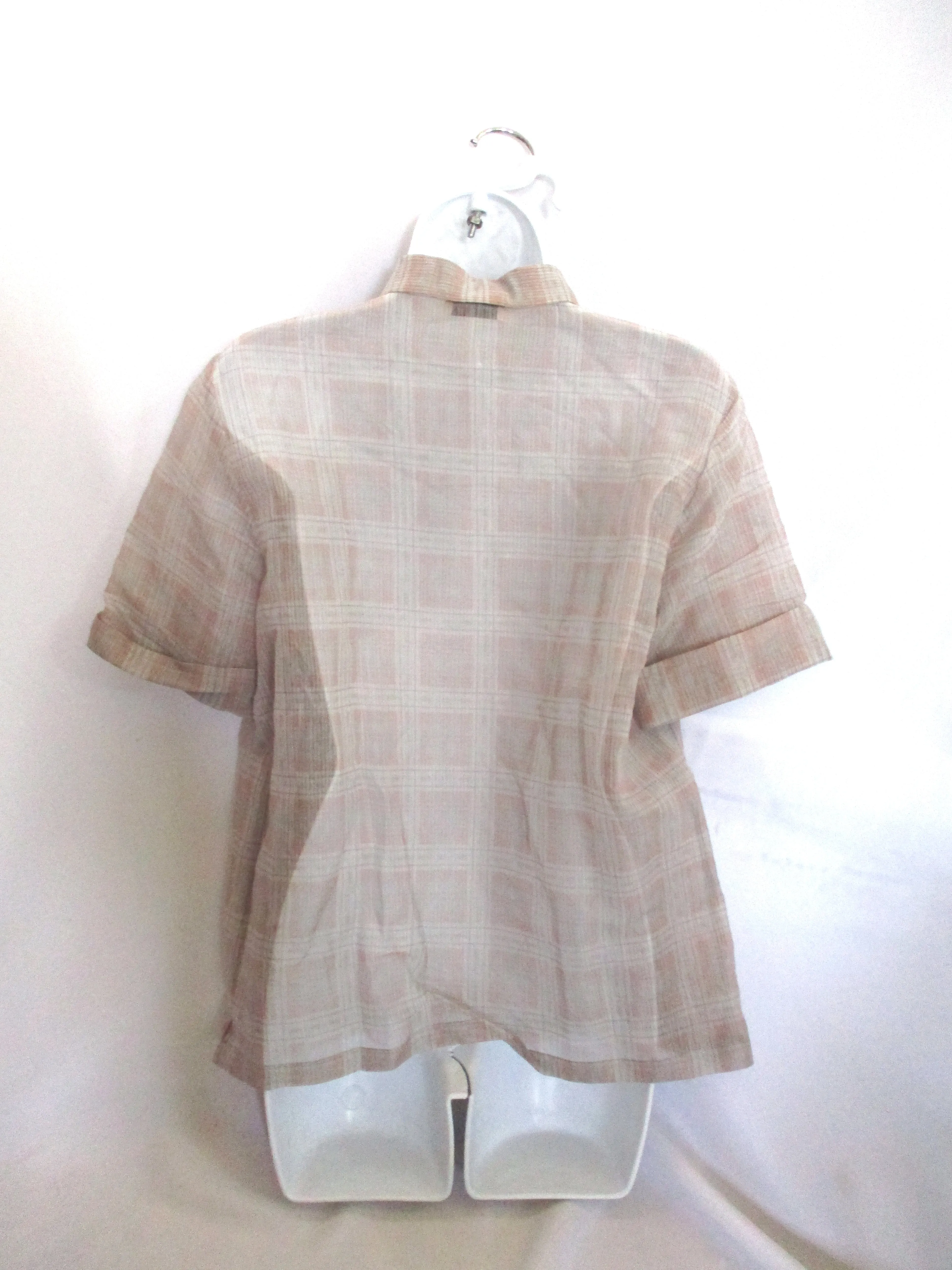 DRIES VAN NOTEN Button-Up Plaid Blouse Top Shirt 40 PINK GREY BEIGE