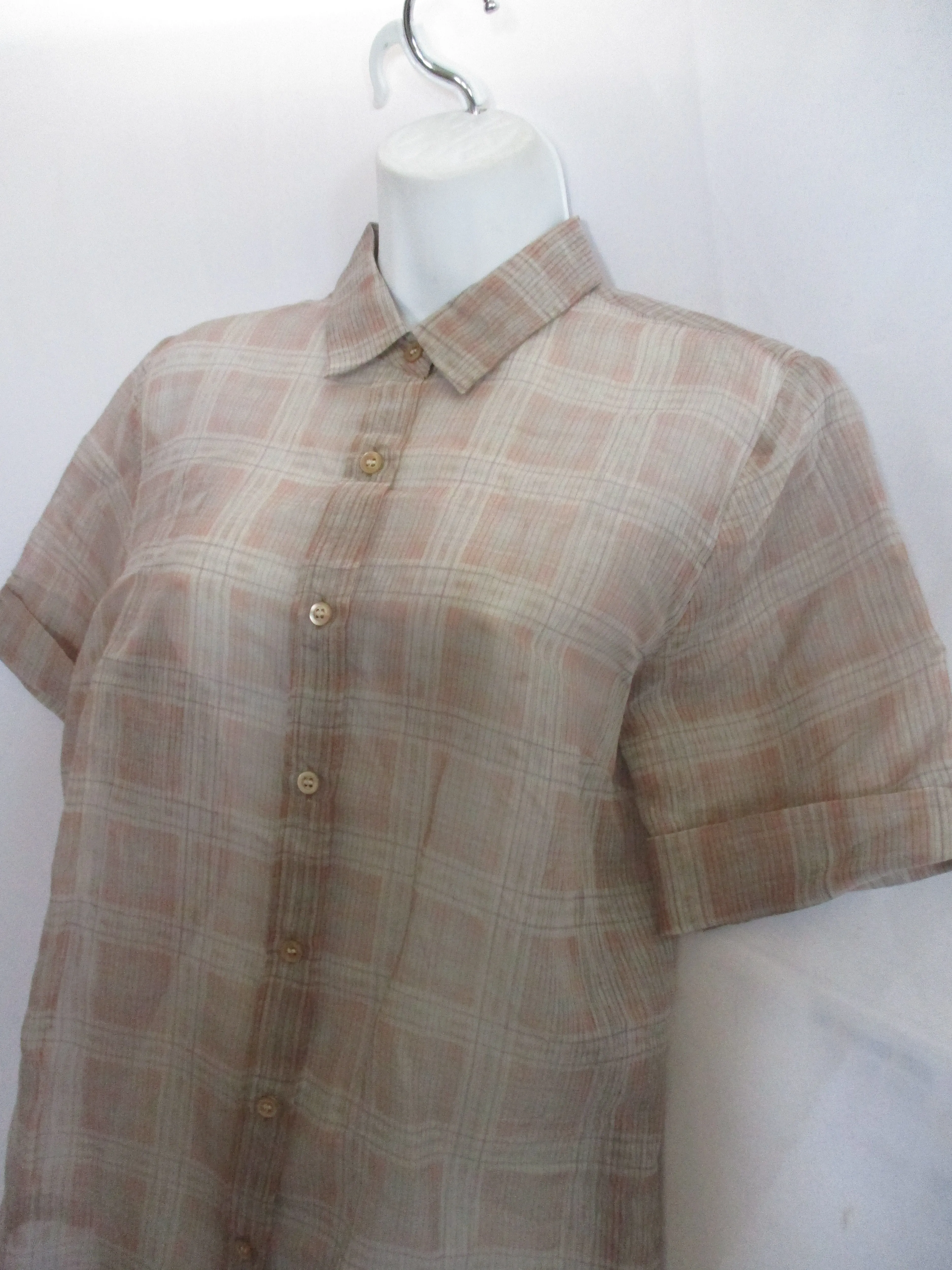 DRIES VAN NOTEN Button-Up Plaid Blouse Top Shirt 40 PINK GREY BEIGE