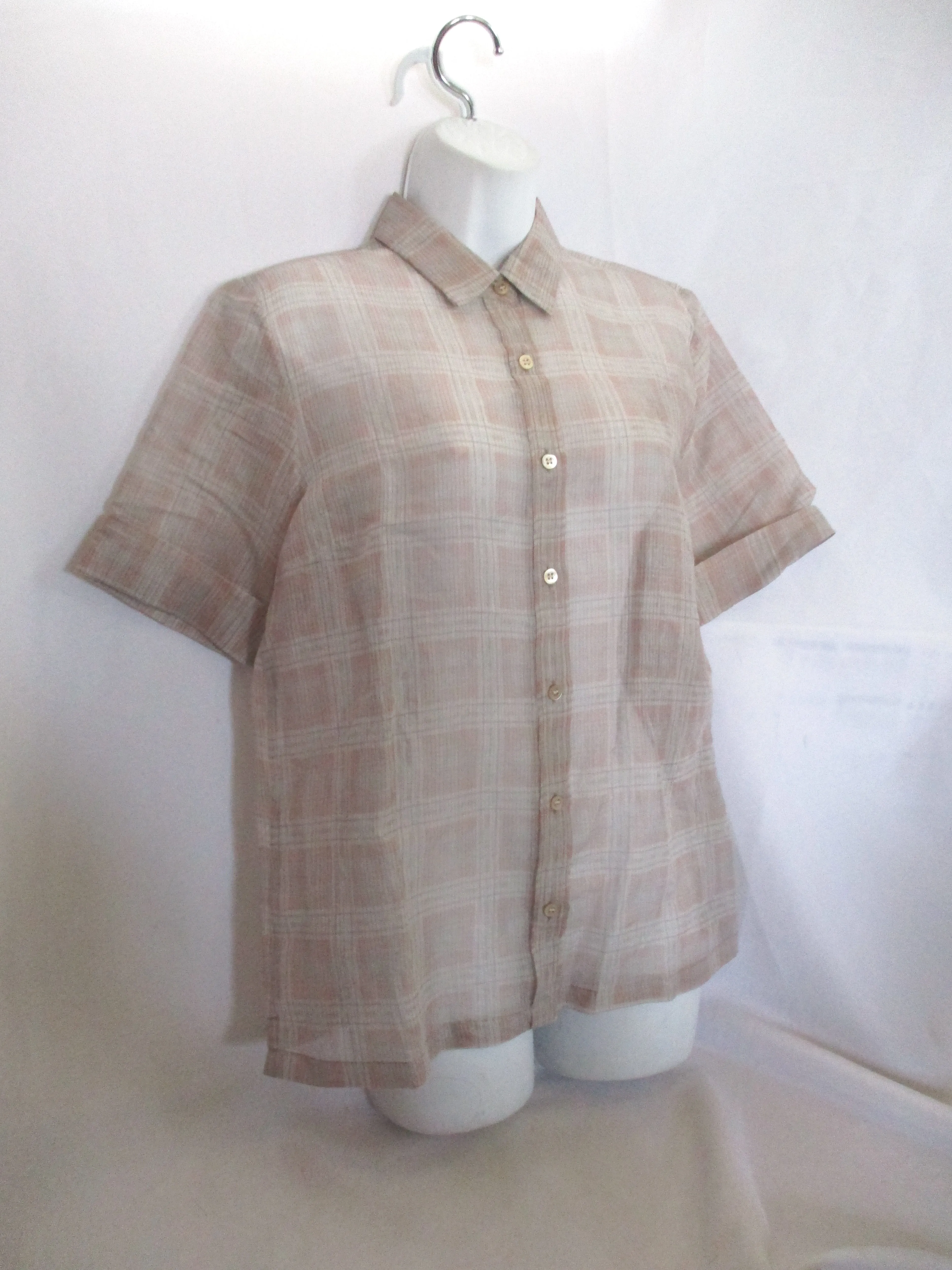 DRIES VAN NOTEN Button-Up Plaid Blouse Top Shirt 40 PINK GREY BEIGE