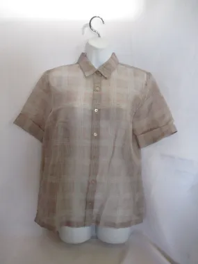 DRIES VAN NOTEN Button-Up Plaid Blouse Top Shirt 40 PINK GREY BEIGE