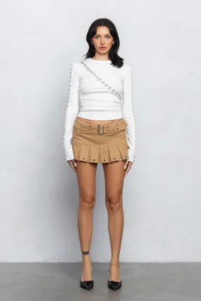 Easy To Pleat Mini Skirt Khaki