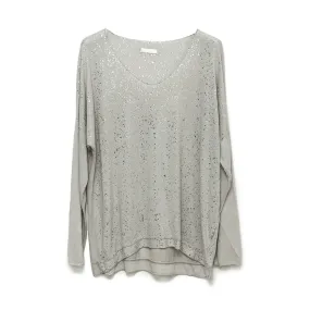 Fine Knit Cream Long Sleeve Top with Silver Speckles