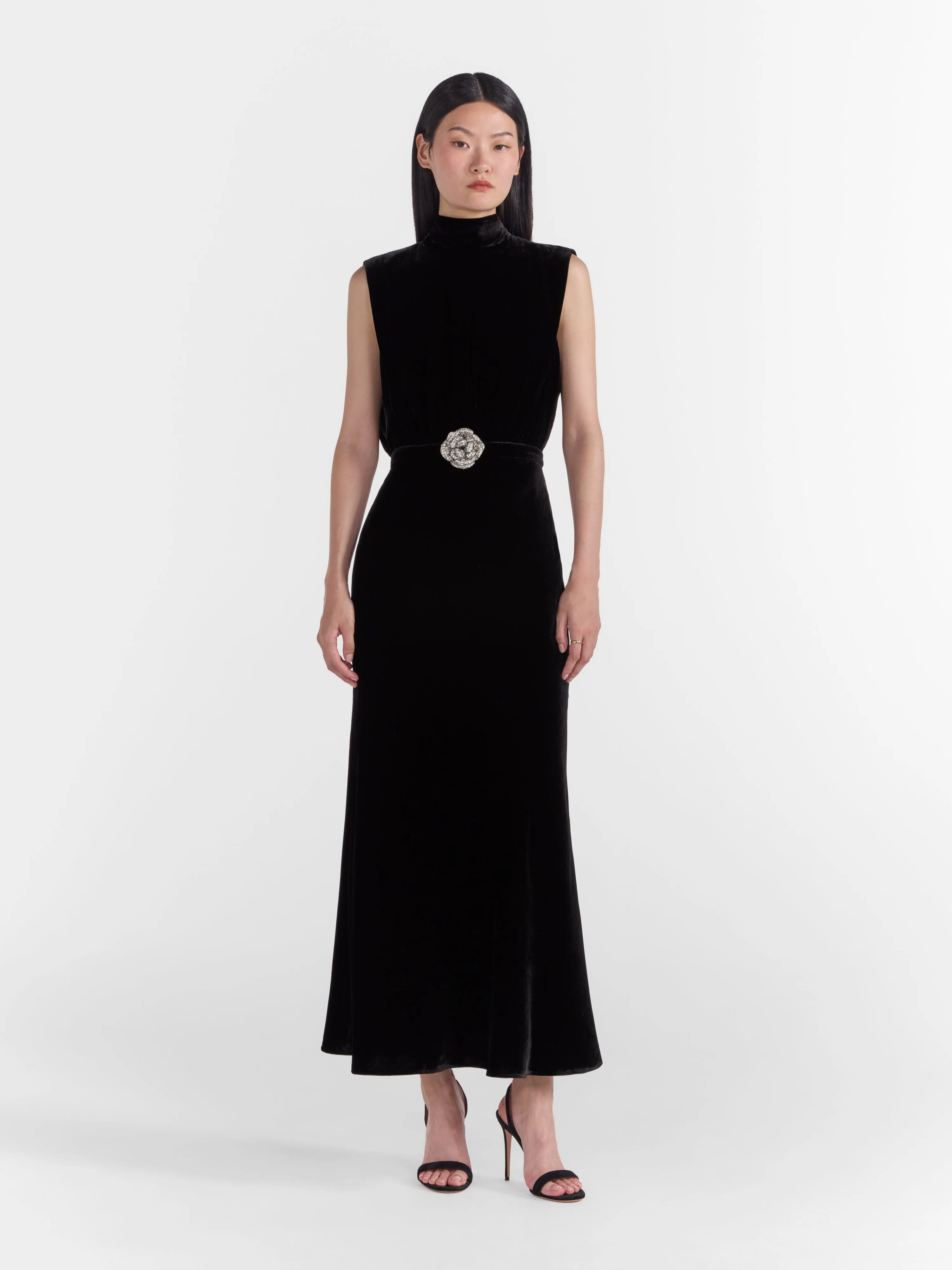 Fleur Velvet Dress in Black Crystal Rose