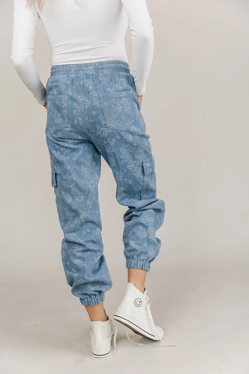 Floral Denim Cargo Pants