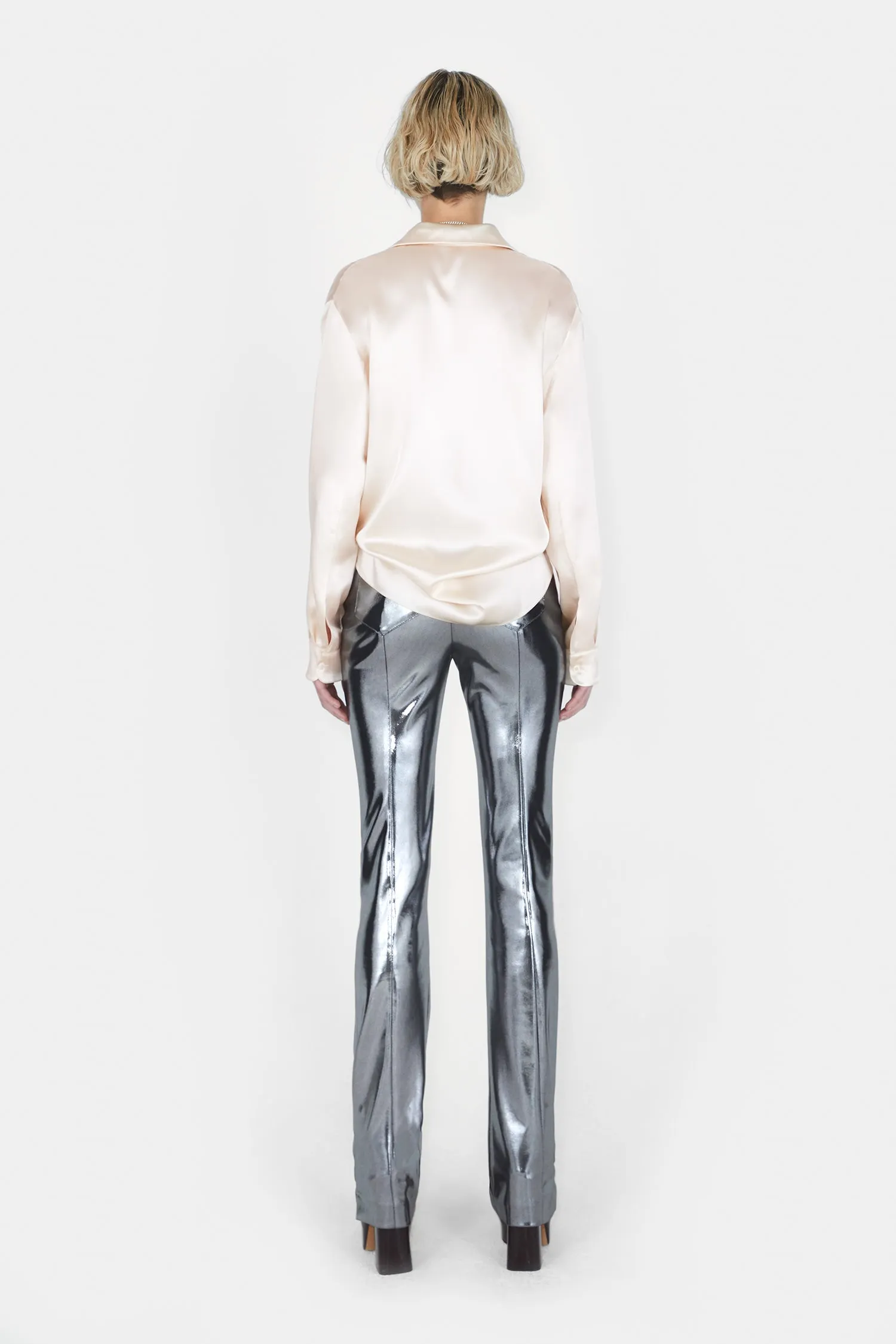 Galvanized High Waisted Trousers - Silver