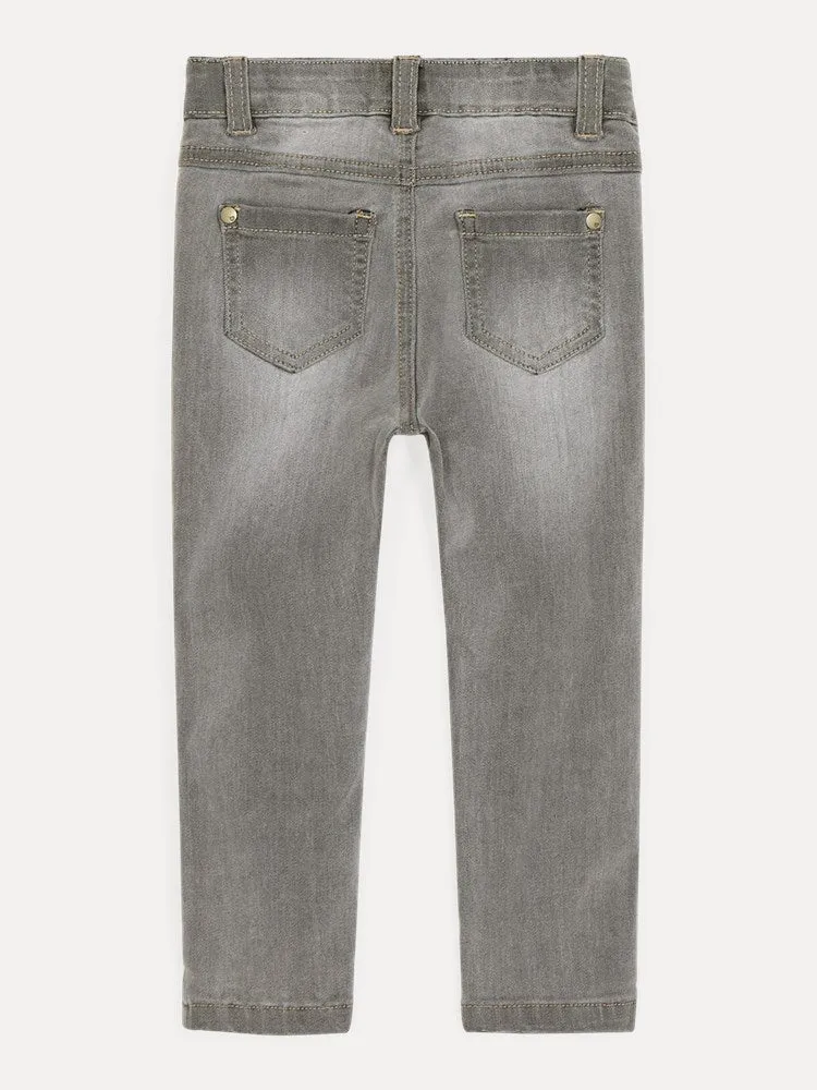 Girl's Cotton Narrow Fit Jeans - Grey Denim