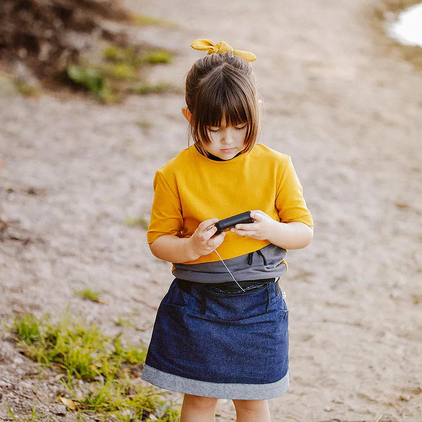 Girl's T1D-Friendly Denim Skirt with Pockets - 100% GOTS Certified Cotton, Timeless Style