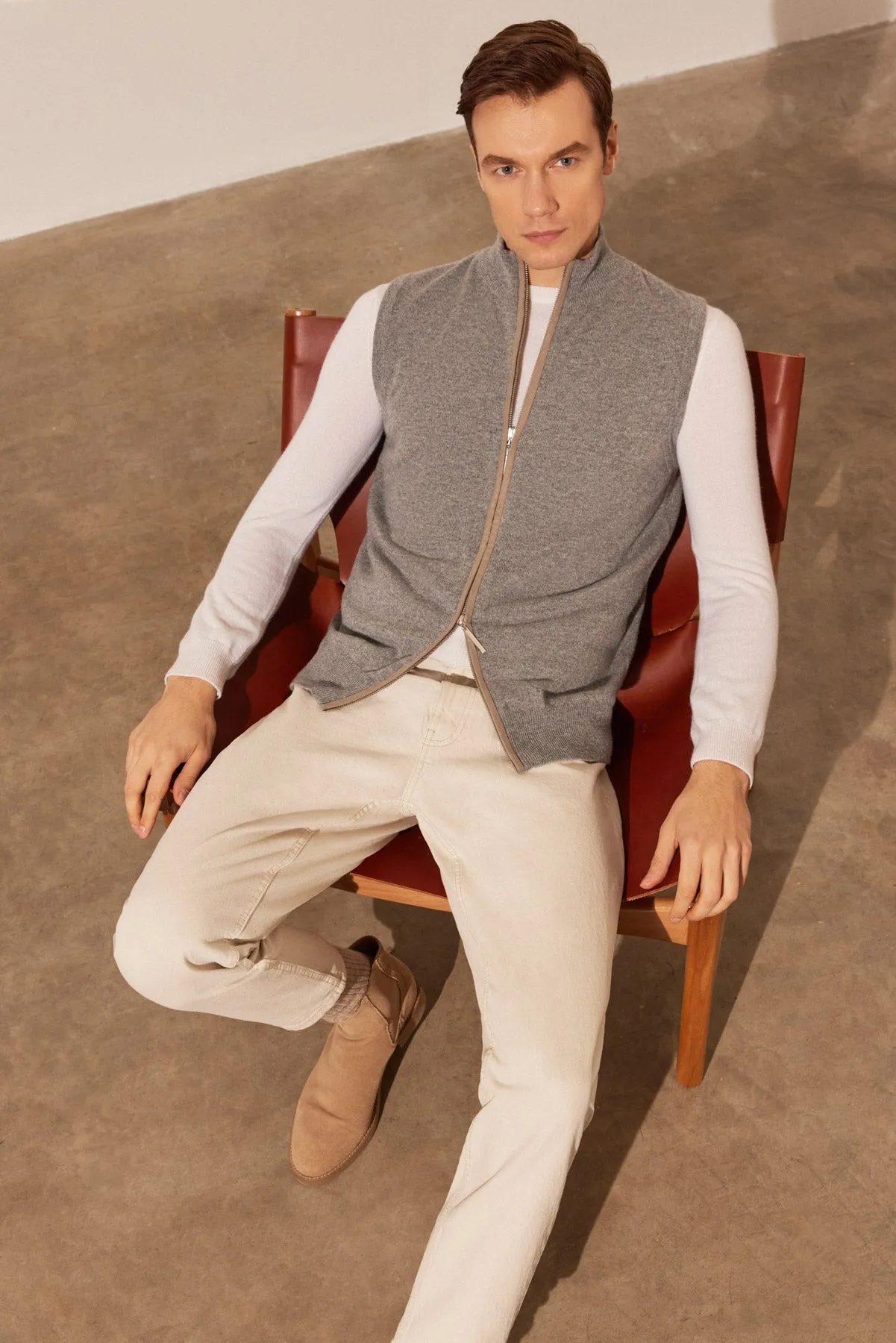 Gray Melange Pure Cashmere Men's Vest