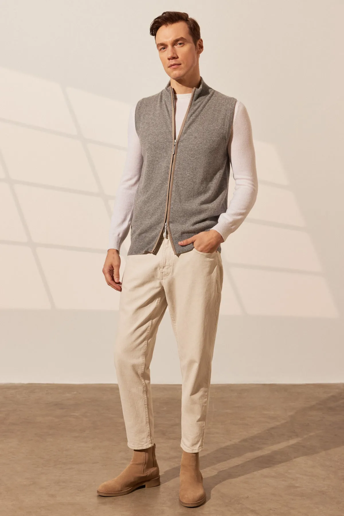 Gray Melange Pure Cashmere Men's Vest