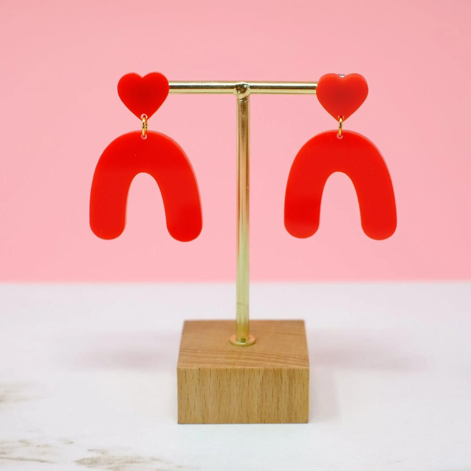 Heart Arches - Red Acrylic Dangle Earrings