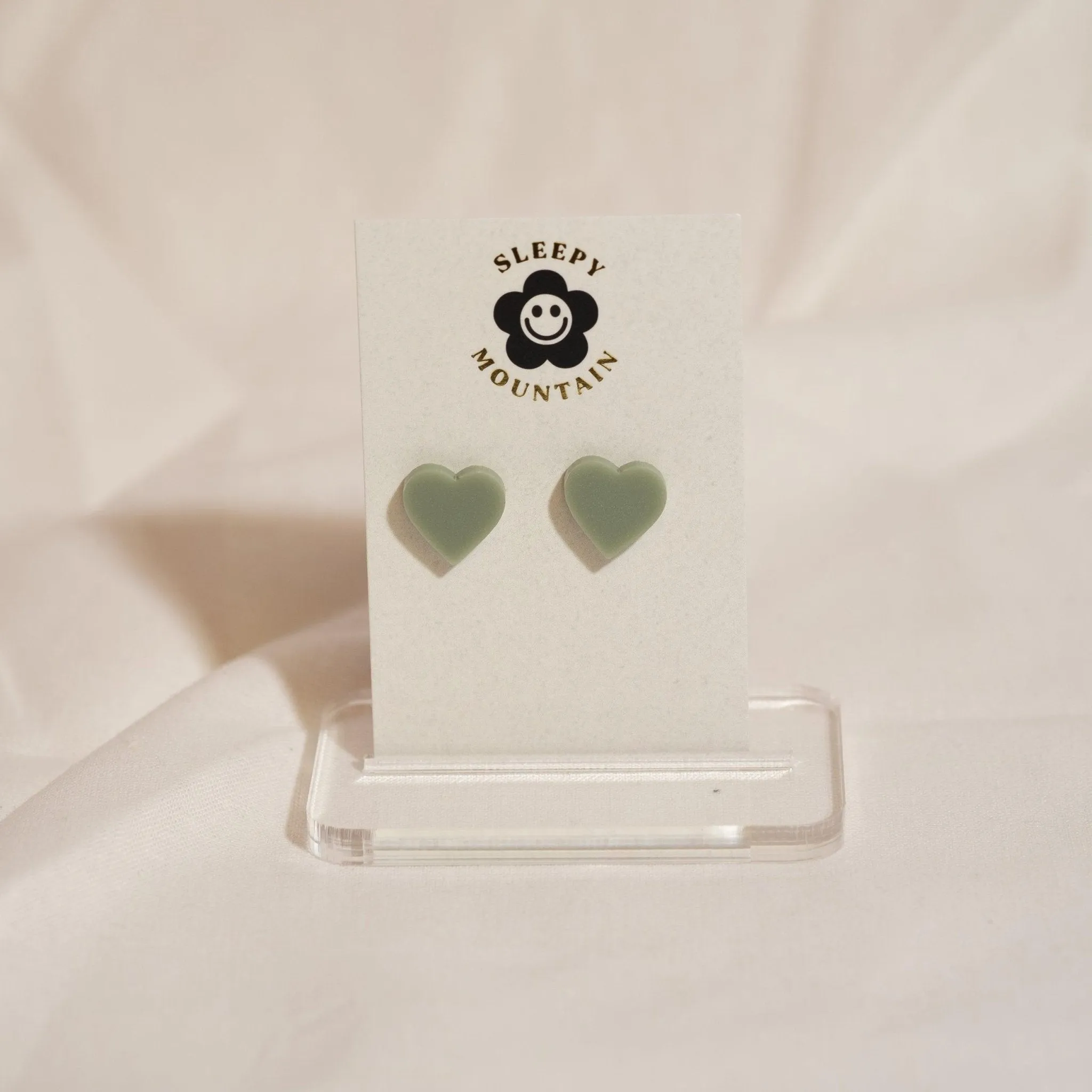 Heart Stud Earrings - Sage