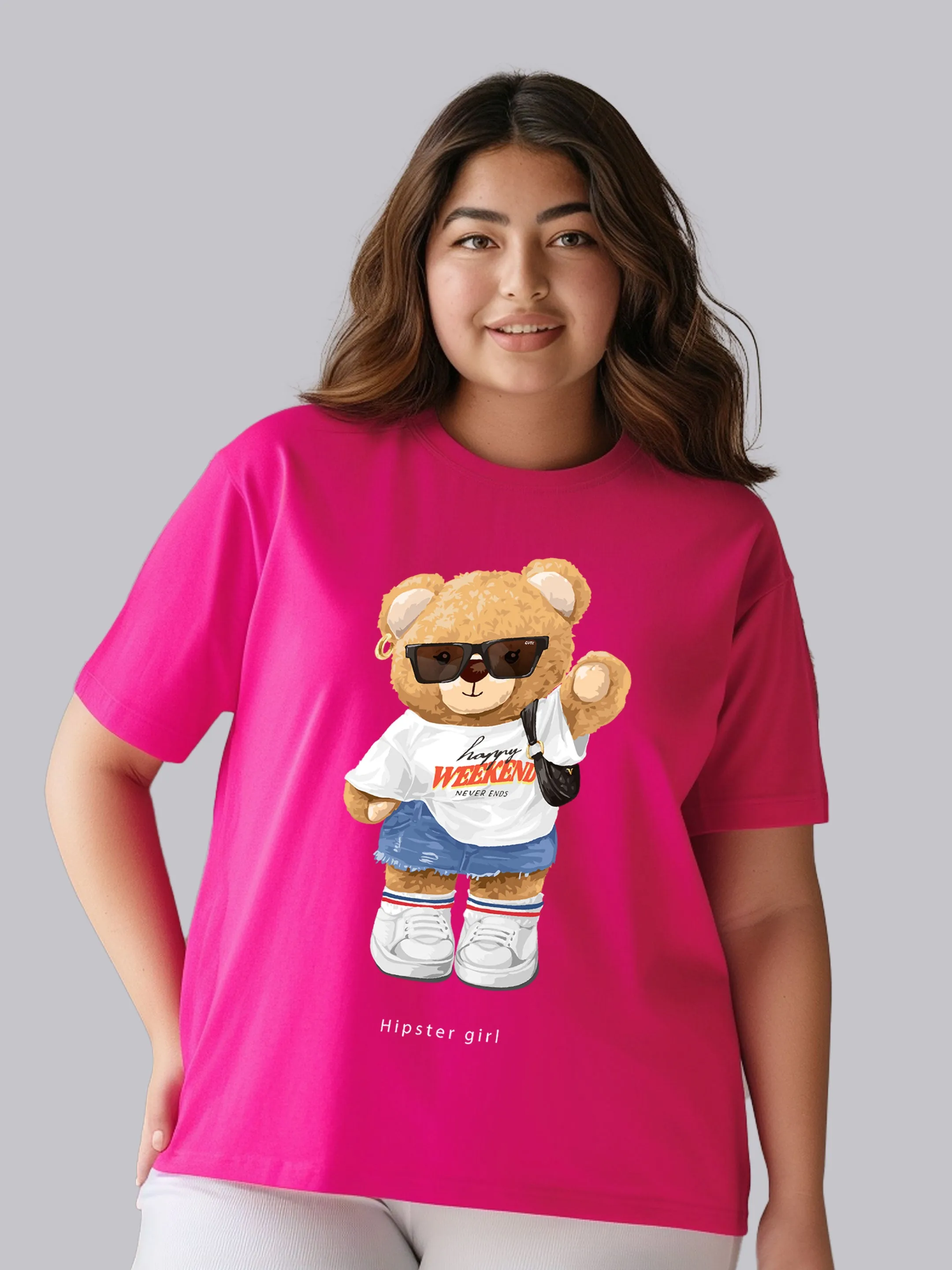 Hipster Girl Bear Plus Size Women T-Shirt