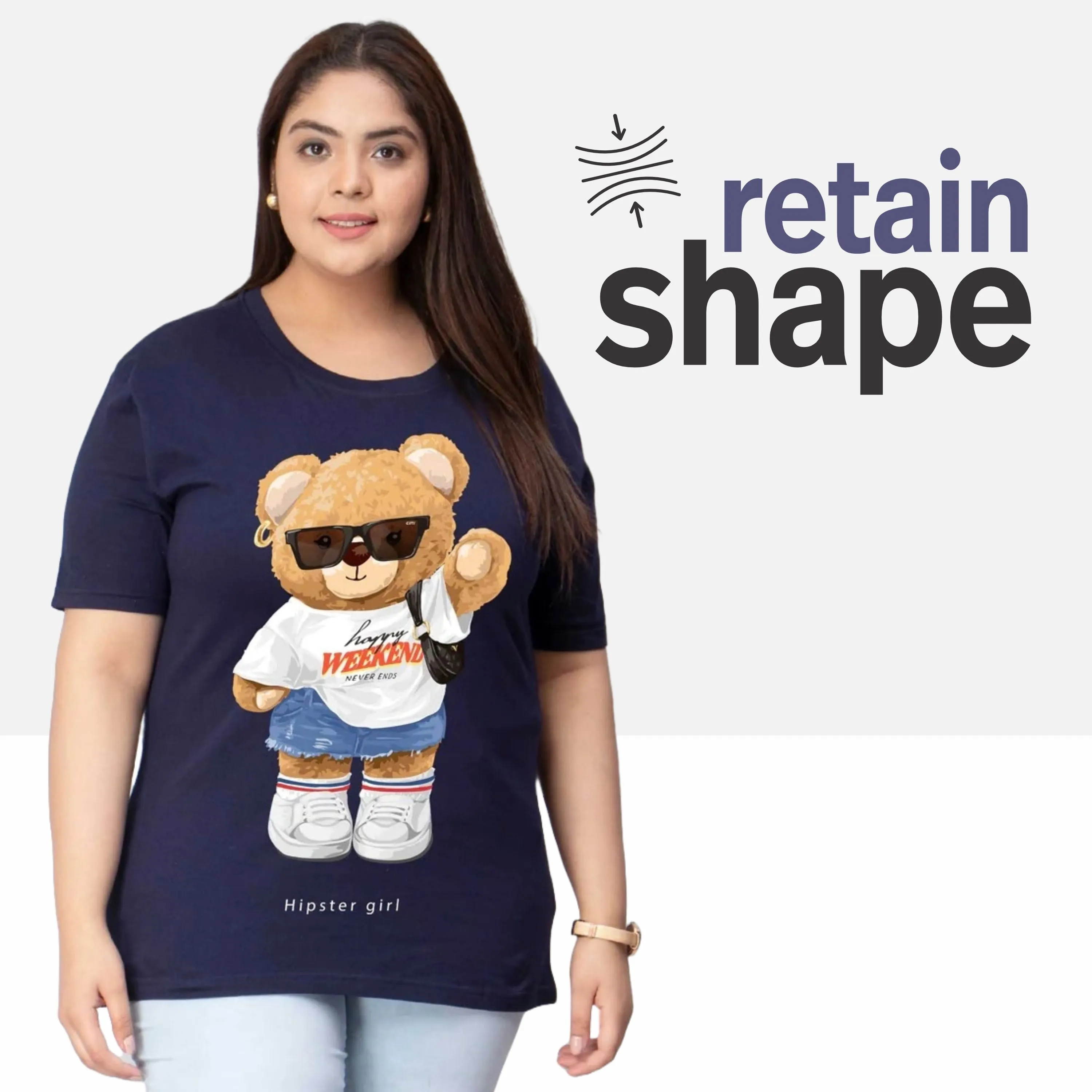 Hipster Girl Bear Plus Size Women T-Shirt