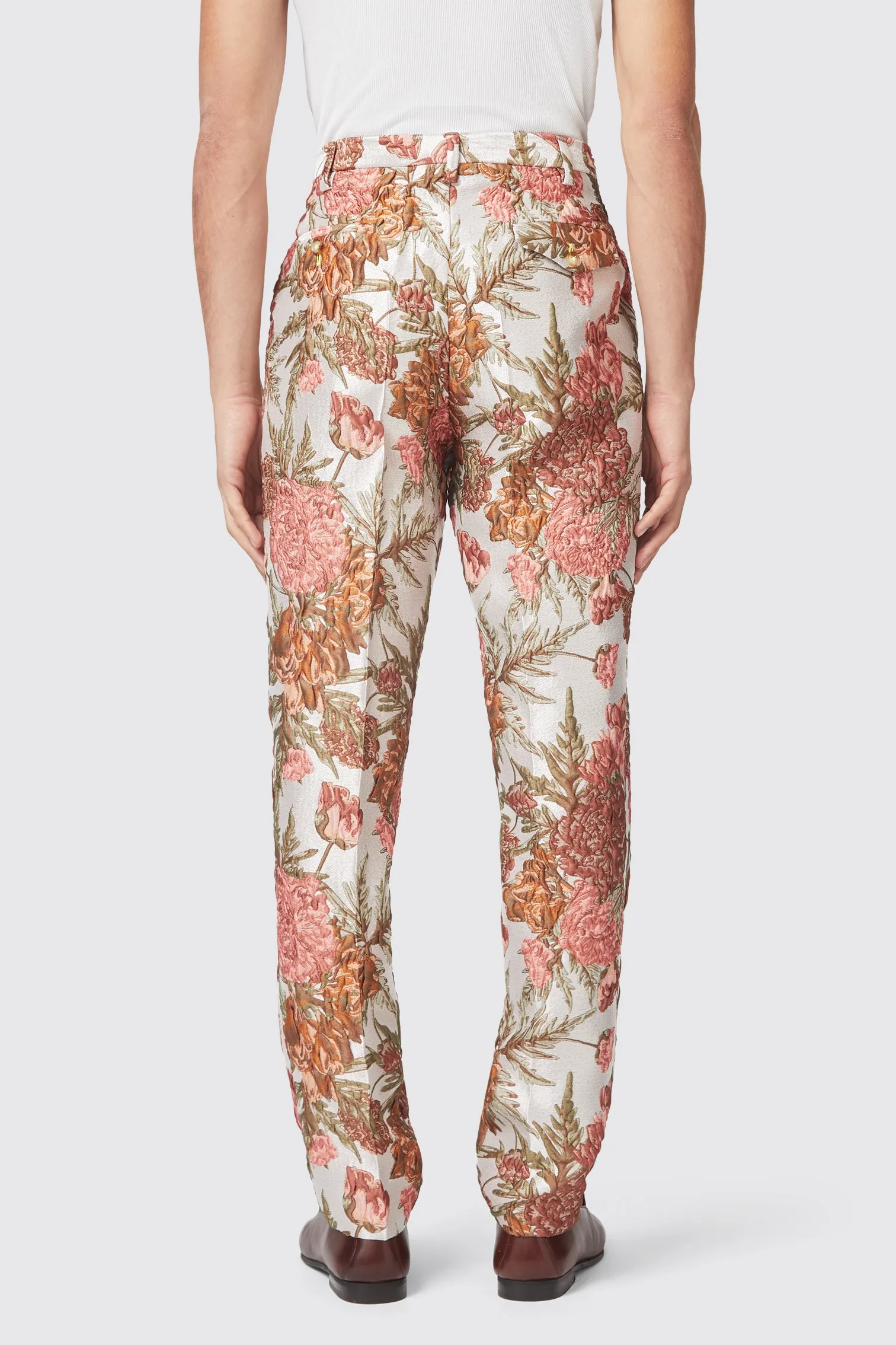 Hirshfield Floral Pink Silver Jacquard Trouser - ARCHIVE