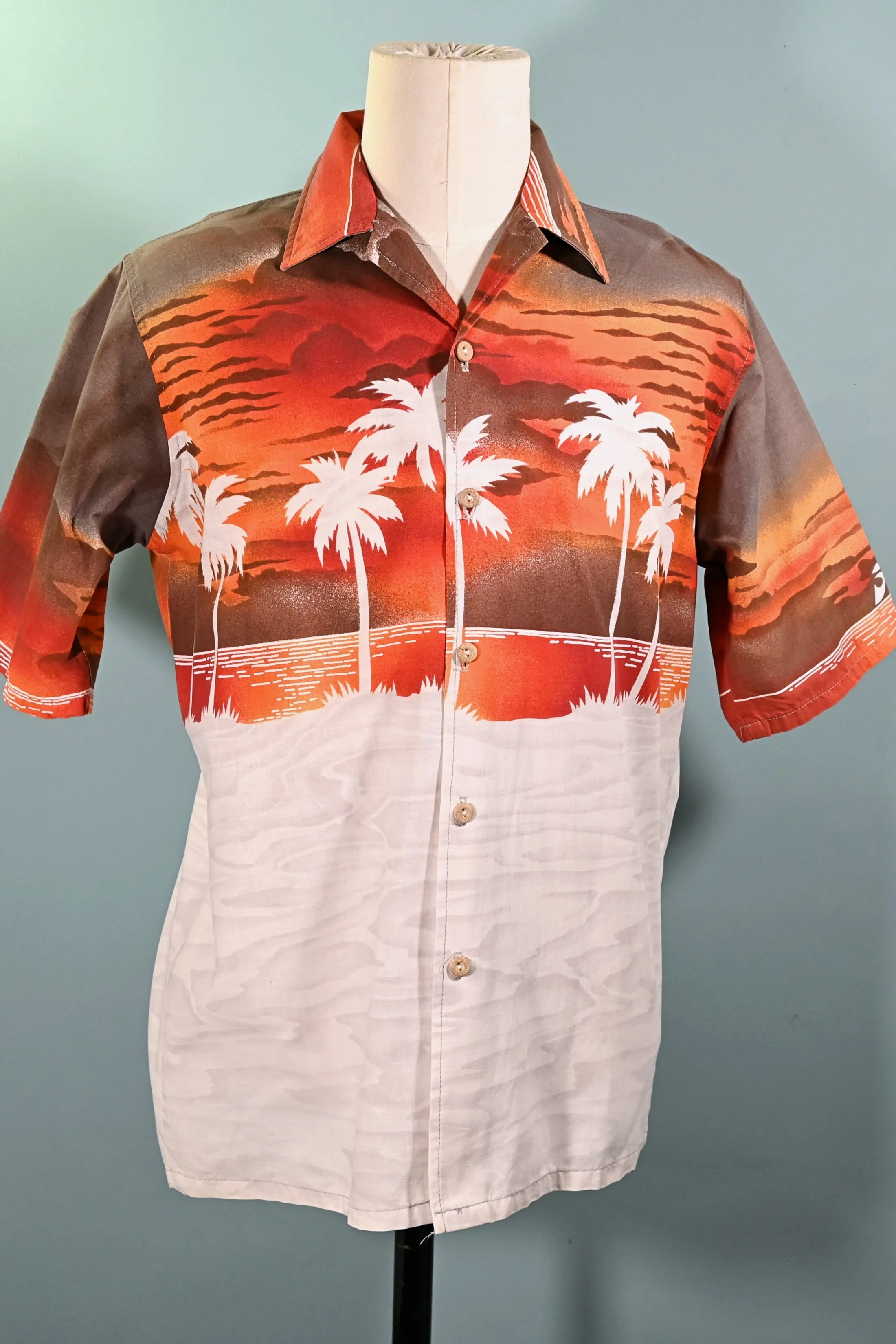 Hobie Vintage 70s Hawaiian Shirt, Silhouette Surfer Woodie Aloha Shirt L