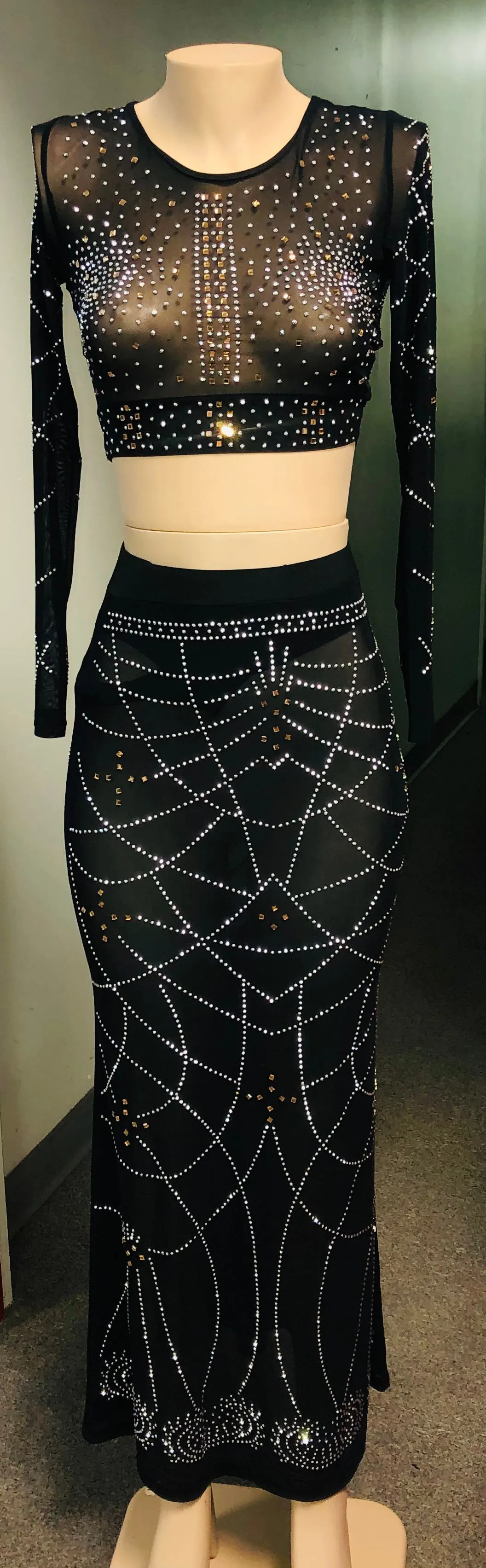 Just Q Design Fashion Crop with skirt black/silver rhinestones