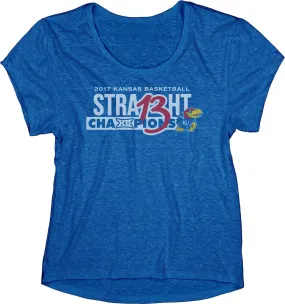 Kansas Jayhawks 13 Straight Basketball Big 12 Champion WOMEN Blue T-Shirt