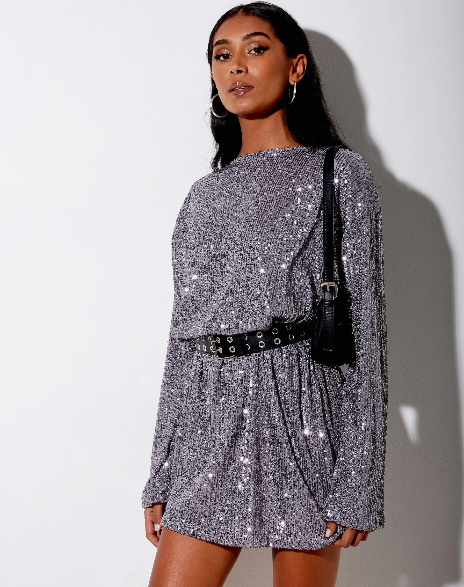 Liama Dress in Stretch Sequin Silver