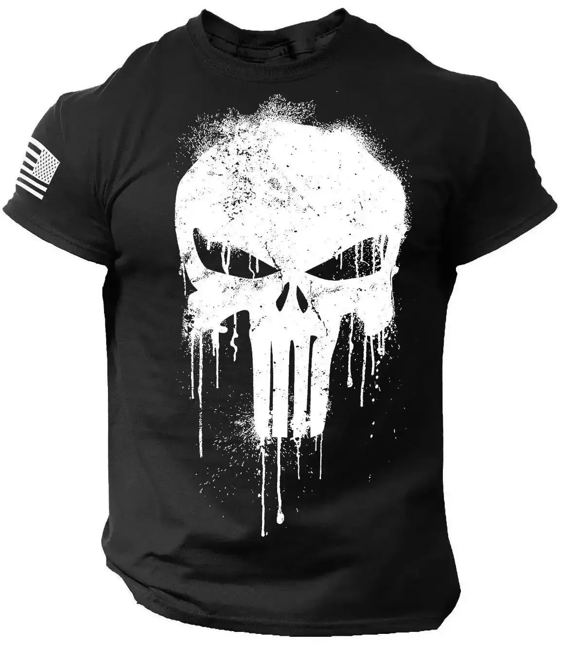 Men's T Shirt for Men 3D Print Military Patriotic Skull Dropped T Shirt Oversized Short-Sleeved Sportswear Men Clothing Top Tees