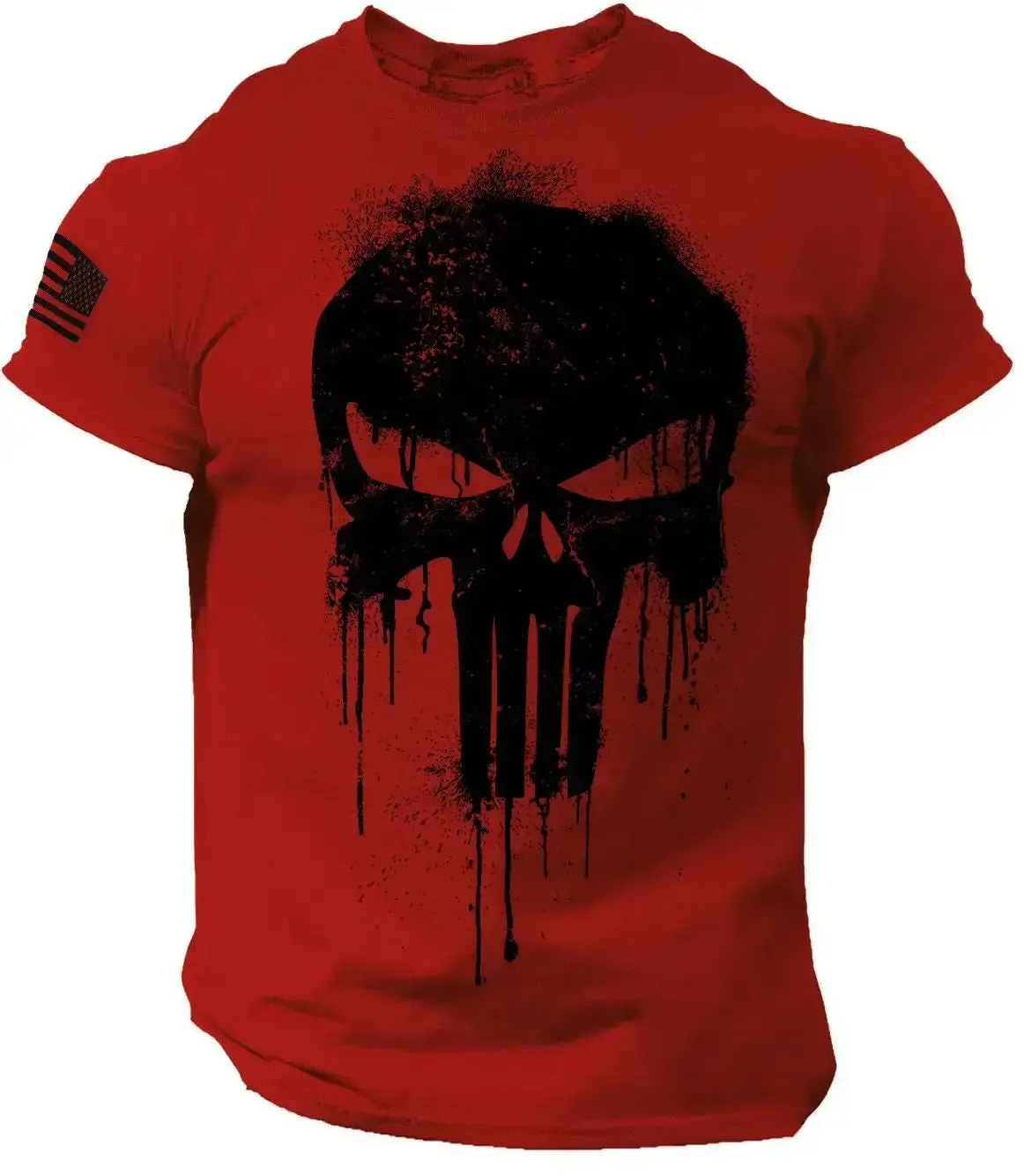 Men's T Shirt for Men 3D Print Military Patriotic Skull Dropped T Shirt Oversized Short-Sleeved Sportswear Men Clothing Top Tees