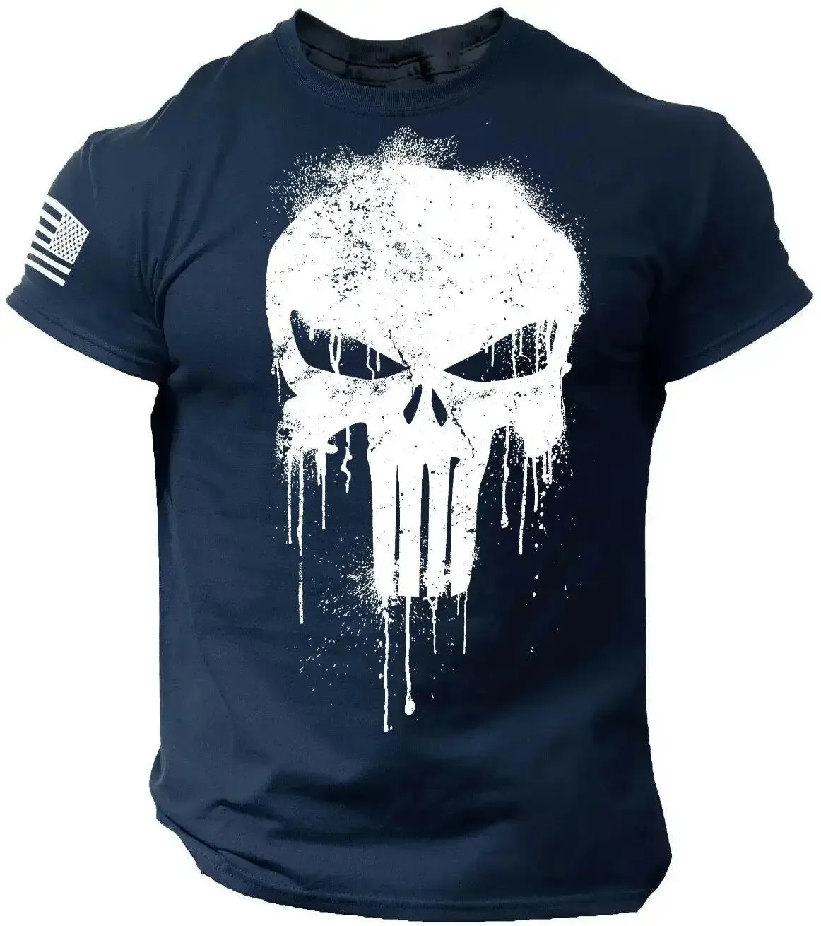 Men's T Shirt for Men 3D Print Military Patriotic Skull Dropped T Shirt Oversized Short-Sleeved Sportswear Men Clothing Top Tees