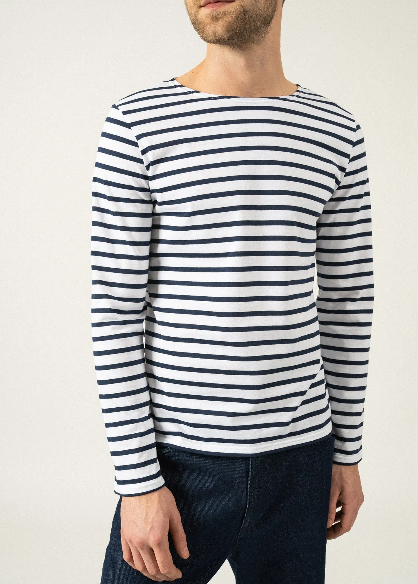 MINQUIERS MODERN - Authentic Breton Stripe Shirt | Soft Cotton | Men Fit (WHITE / NAVY)