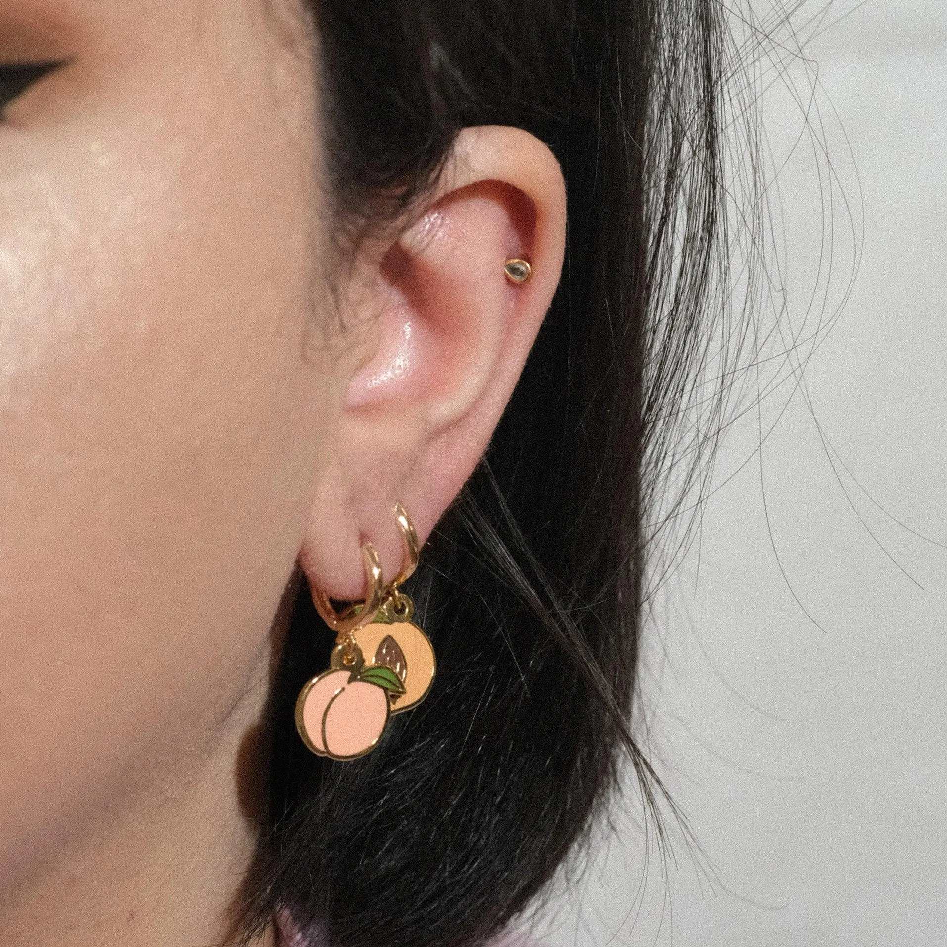 Mis-matched Peach Huggie Hoop Earrings