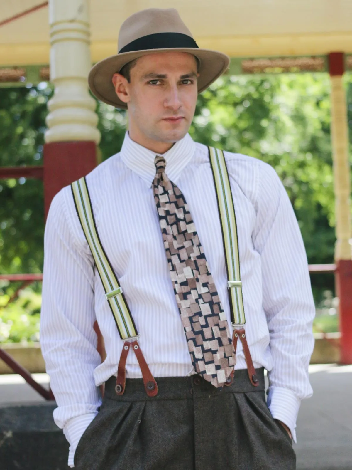 Navy Herringbone Braces with Blue Leather Loops