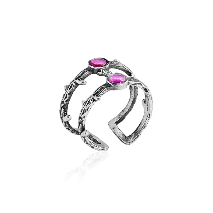 Oxidised Silver Pink Thorny Ring