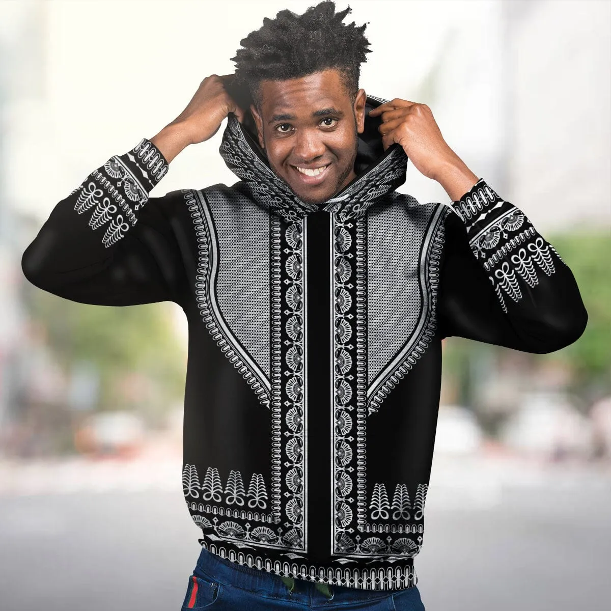 Printed Silver Dashiki All-over Hoodie