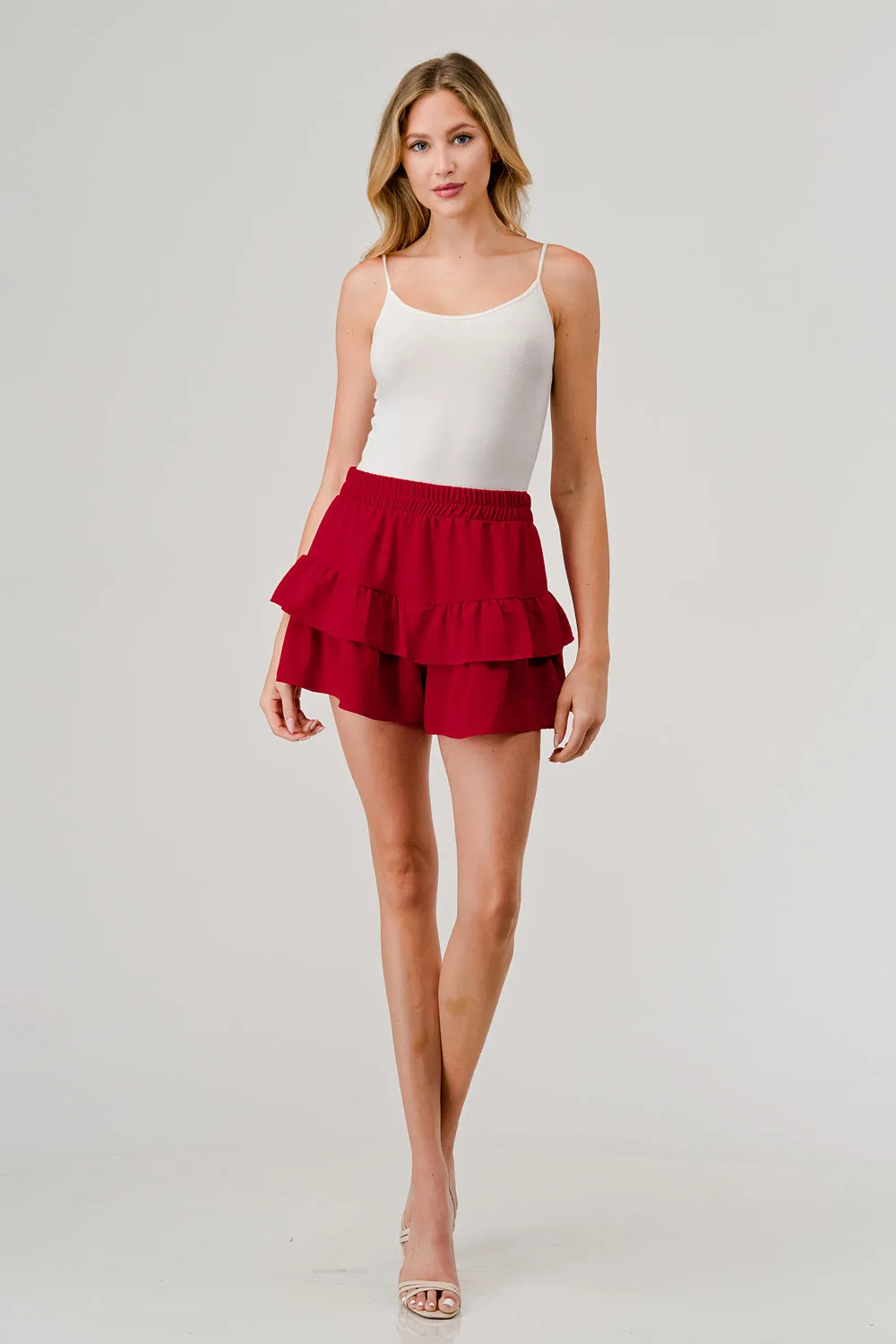 Red Double Ruffle Shorts