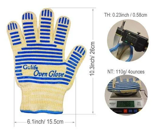 Revolutionary EN407 Standard Gulife oven glove withstands heat up to 662F over 15S - EN407 Standard level3 - Gift box packaging(2 gloves included)