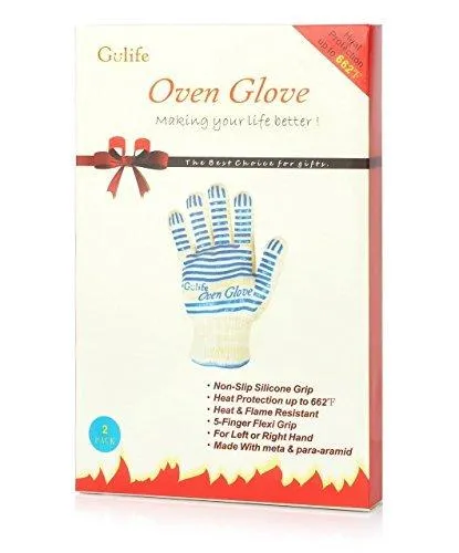 Revolutionary EN407 Standard Gulife oven glove withstands heat up to 662F over 15S - EN407 Standard level3 - Gift box packaging(2 gloves included)