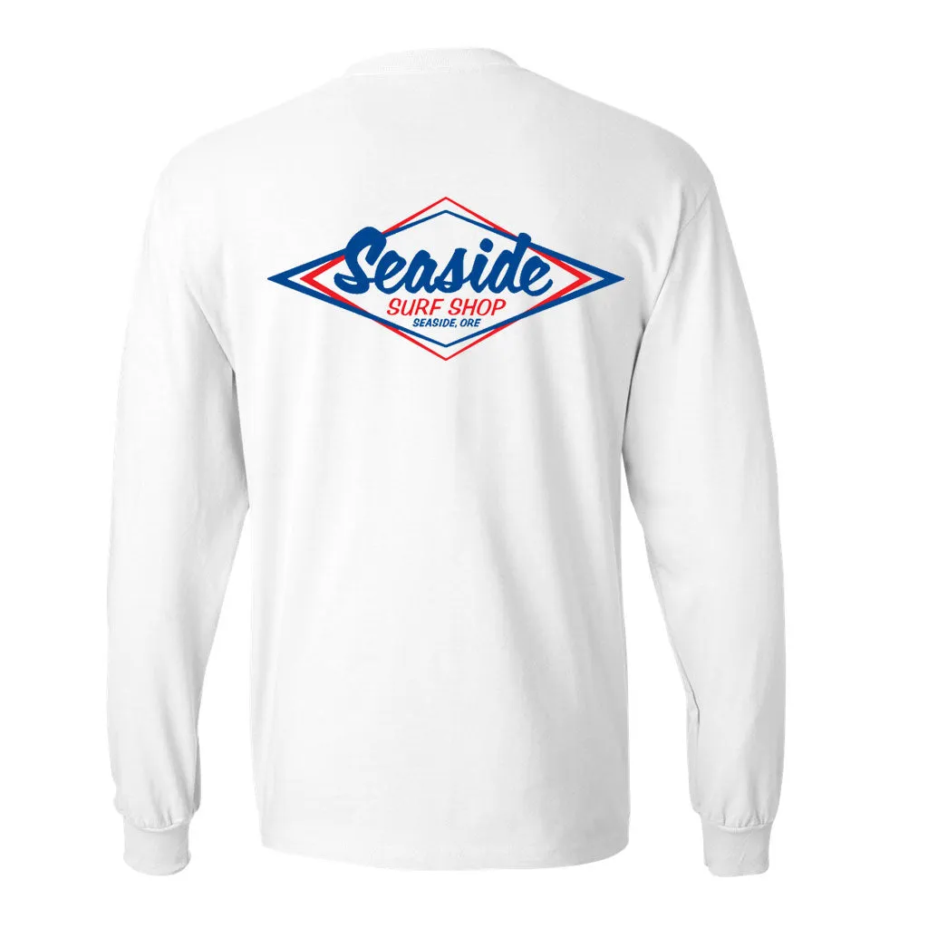 Seaside Surf Shop Mens Vintage Logo L/S Tee - White/Blue Red