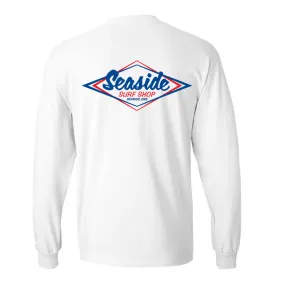 Seaside Surf Shop Mens Vintage Logo L/S Tee - White/Blue Red