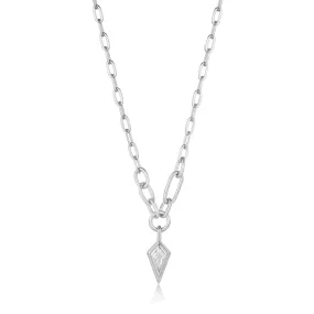 Silver Sparkle Drop Pendant Chunky Chain Necklace