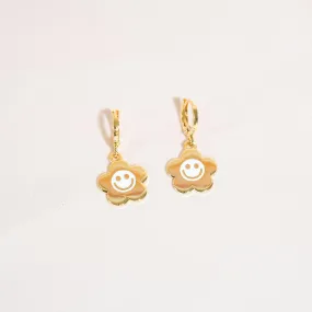 Smiley Daisy Huggie Hoop Earrings